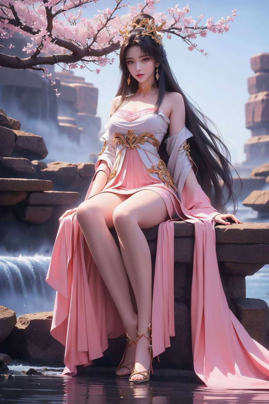 粉壁映仙影绘美女壁纸