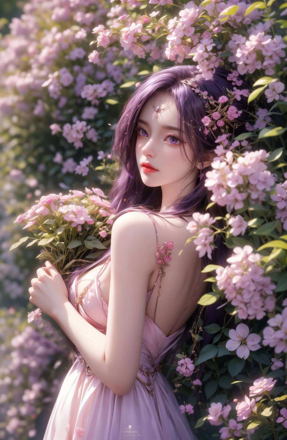 仿佛置身于粉色的梦幻仙境她的倩影在完美世界中翩翩起舞