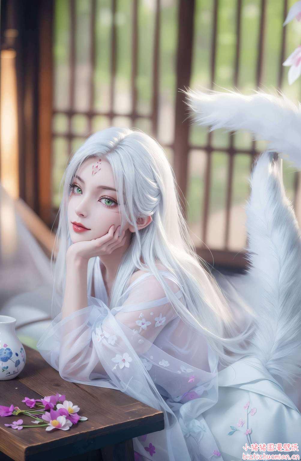 动漫女神笑靥然,玄幻世界绮丽景小白壁纸映粉壁